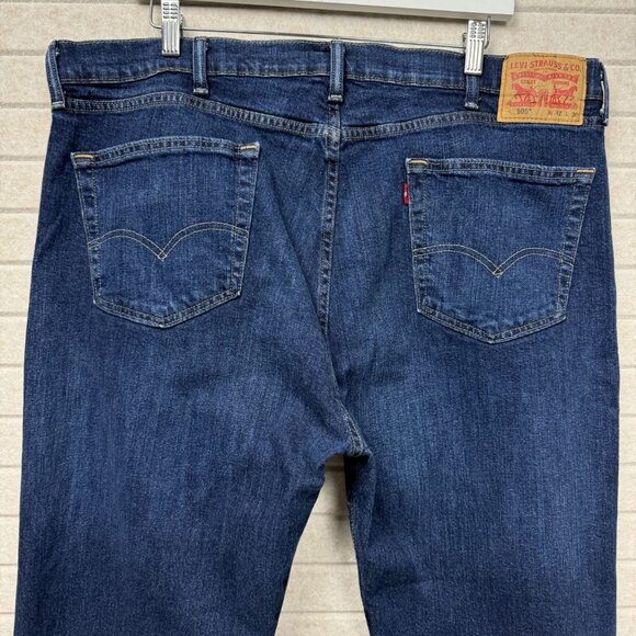 Levis 505 Mens Regular Fit Straight Leg Jeans Dark Blue Denim 42x30 - Picture 4 of 16